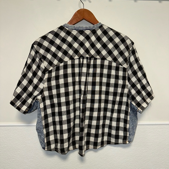 Women's Promesa Shirt, S, Black and White gingham cropped zipper denim pockets - Picture 6 of 8